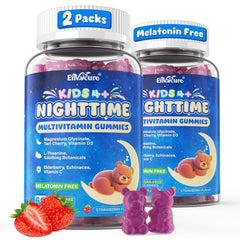 EnvyCure Kids Nighttime Multivitamin Gummies bottle closeup for a calm sleep routine.