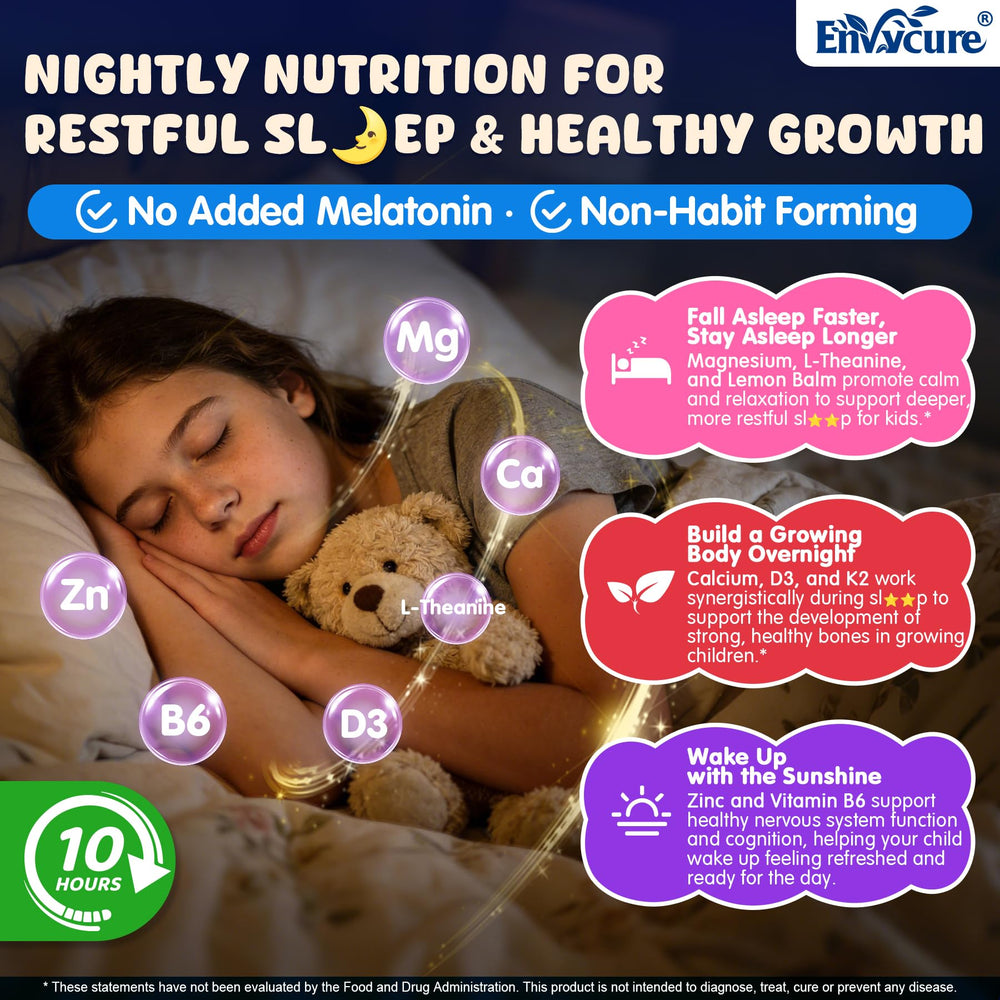 EnvyCure gummies child-holding image signals kid-friendly nightly consumption.