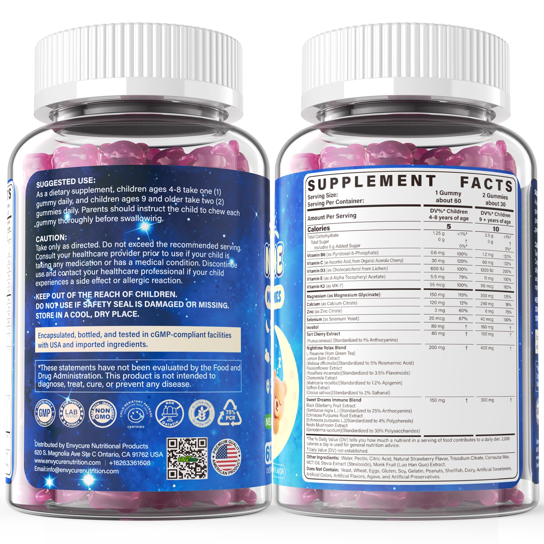 EnvyCure label icons reinforce allergen-free and safe daily use.