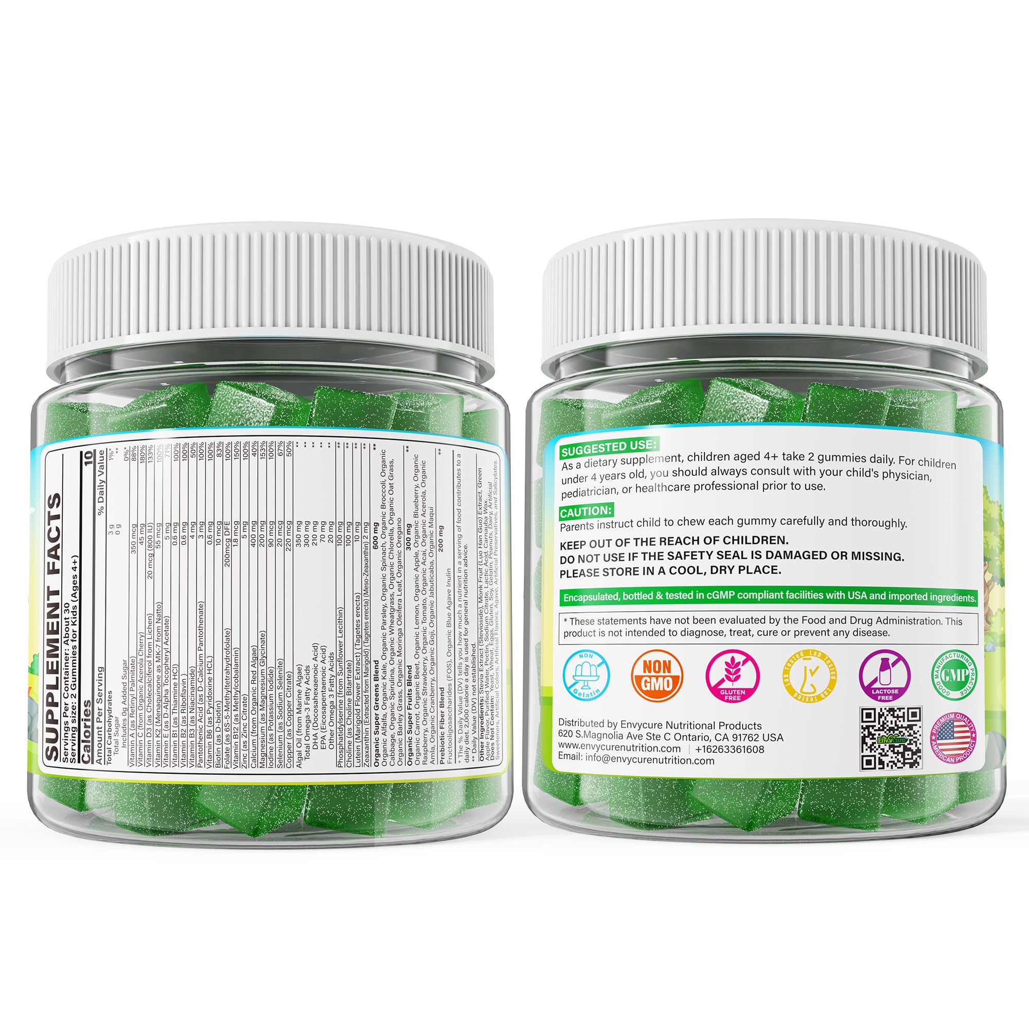 Prebiotic fibers in EnvyCure gummies supporting gut health for kids.