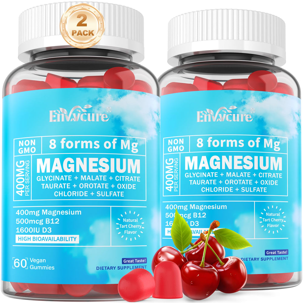 EnvyCure Magnesium Complex Gummies bottle showcasing eight magnesium forms for calm support.
