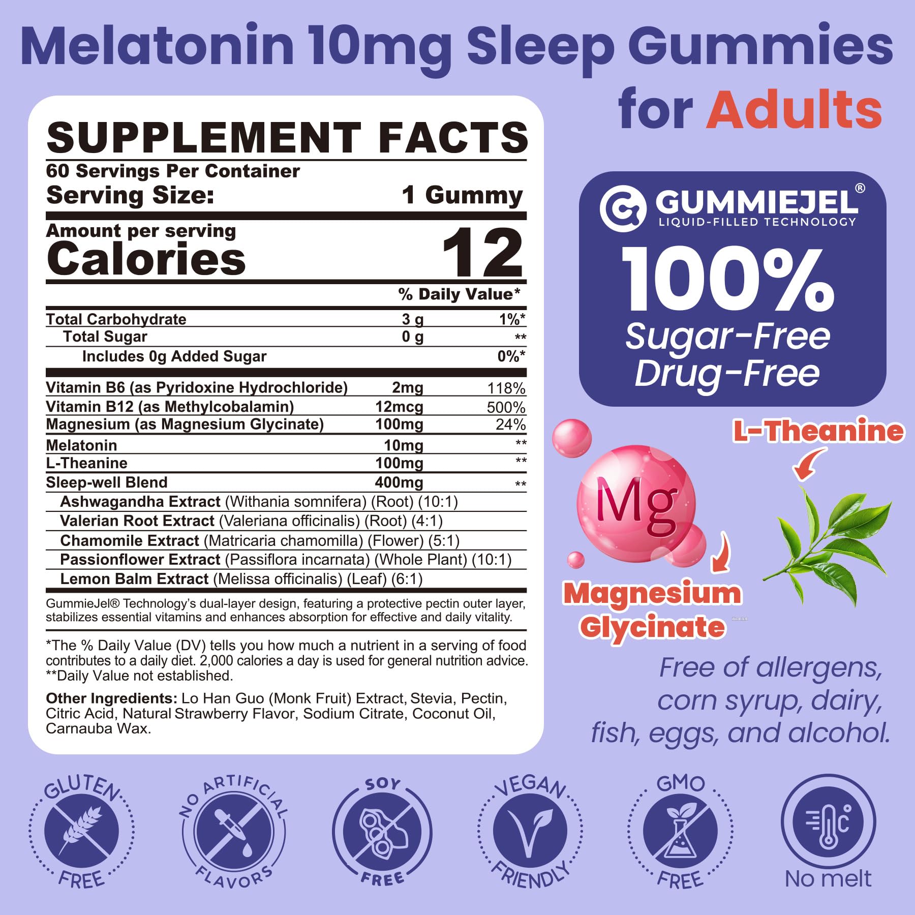 EnvyCure Melatonin Gummies bottle side showing drug-free formula