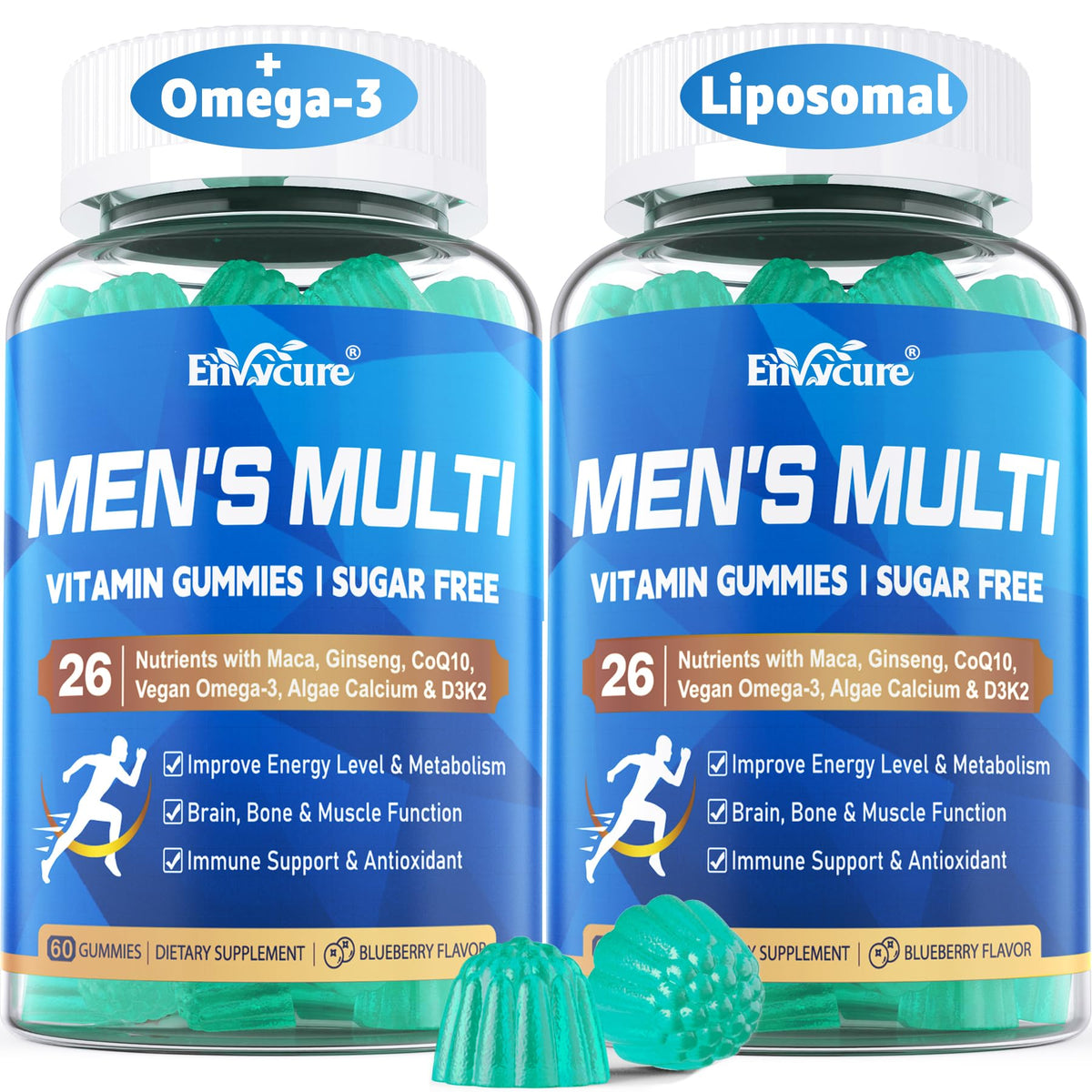 EnvyCure methylated men's multivitamin gummies bottle for daily nutritional support—supports energy and immune health