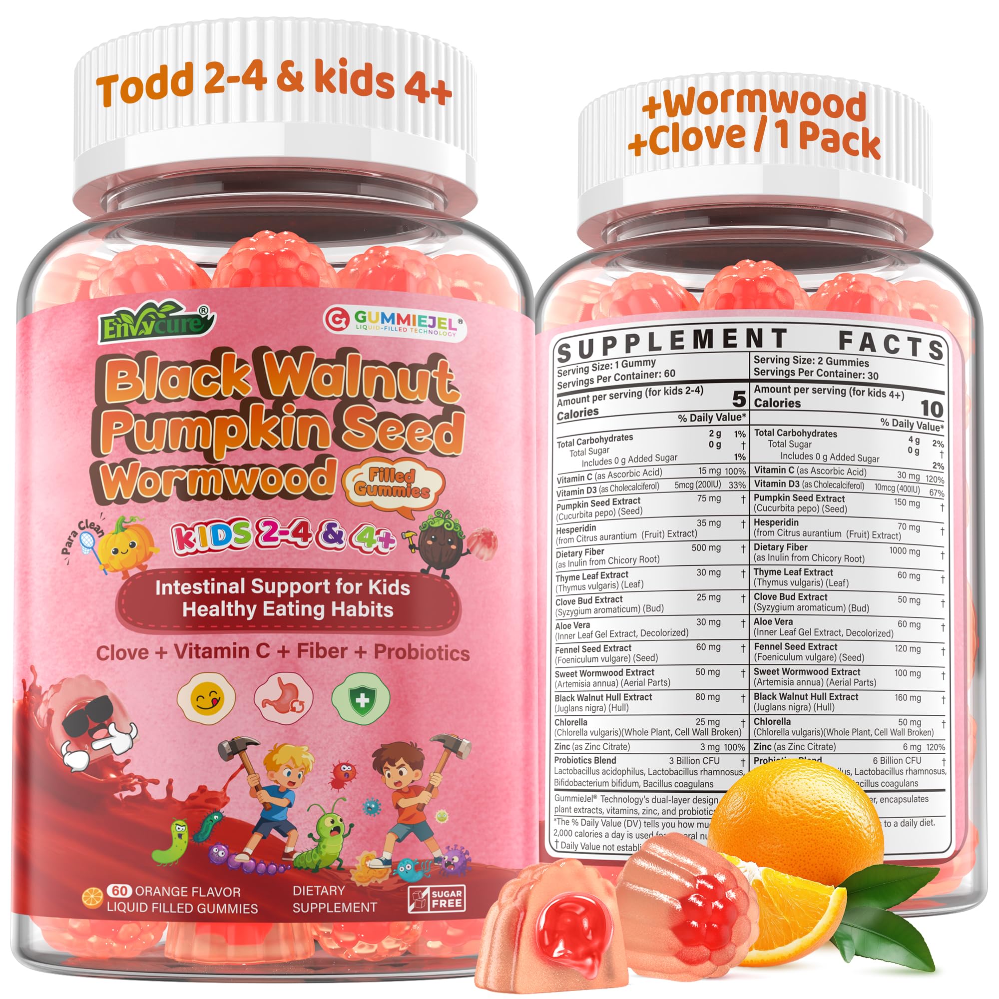 EnvyCure Para Clean Gummies bottle with orange flavor for gentle toddler digestion.