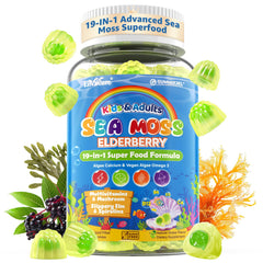 EnvyCure Sea Moss + Elderberry Gummies bottle for family immune support with a tasty chew.