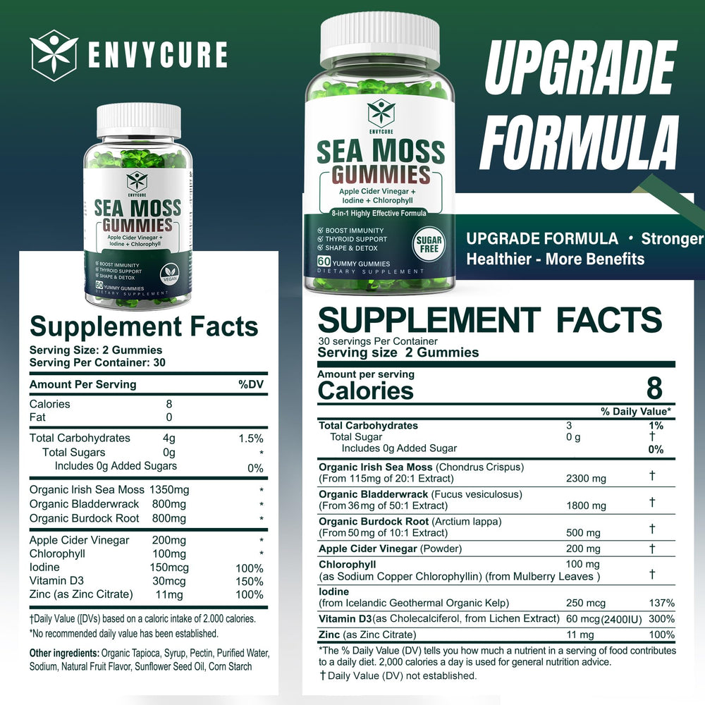 EnvyCure Sea Moss Gummies 2-pack packaging for convenient daily immune support.