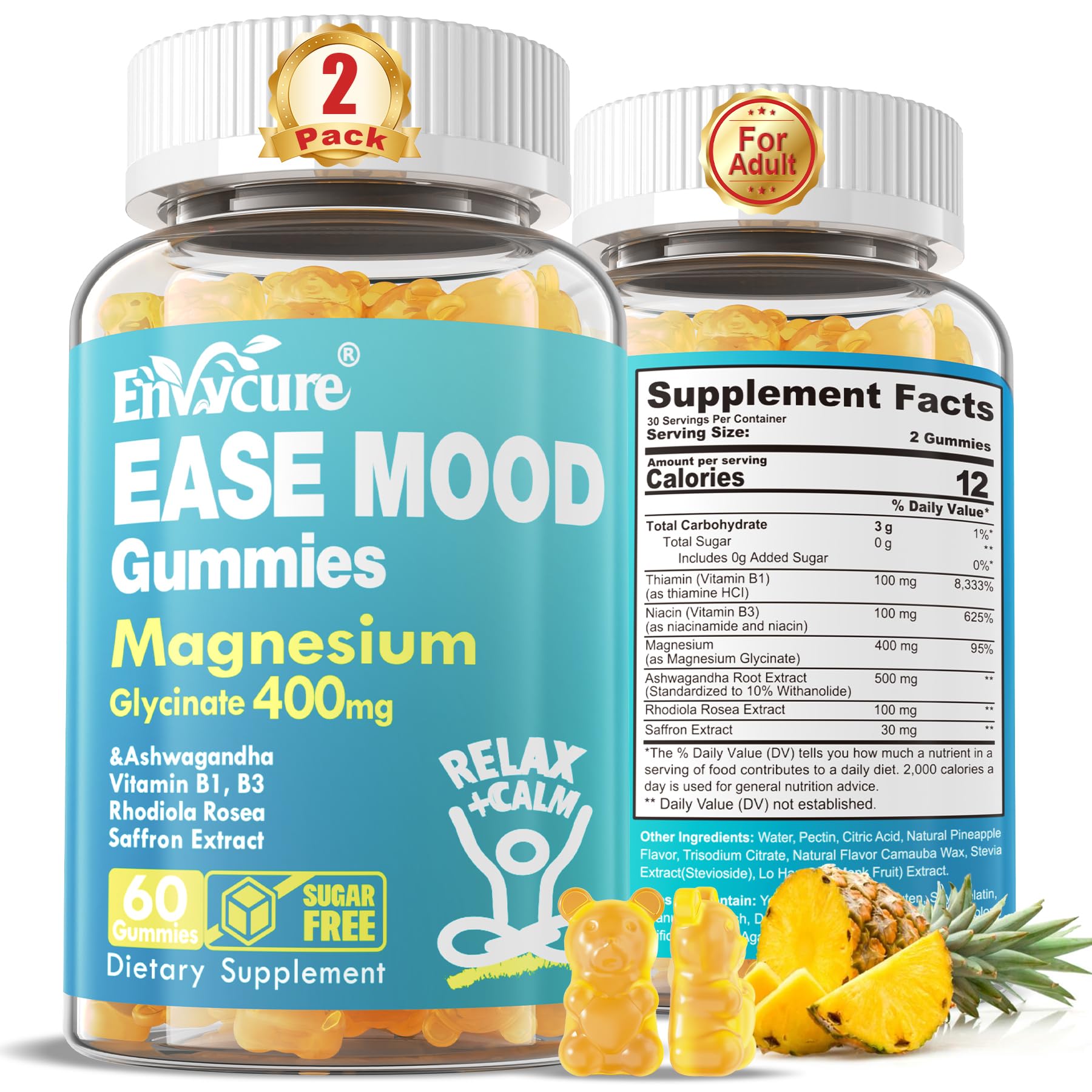EnvyCure sugar-free magnesium glycinate gummies in a jar promote calm and restful evenings.