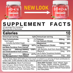 EnvyCure Vitamin D3 K2 A Gummies bottle back lists ingredients supporting calcium transport