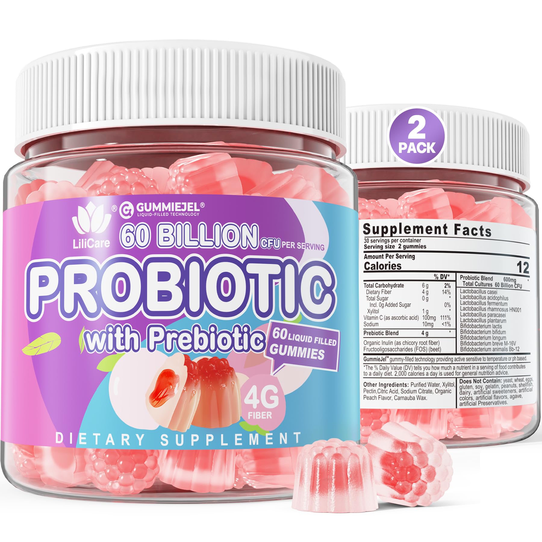 EnvyDeal Probiotic Gummies peach flavor bottle for daily digestive balance