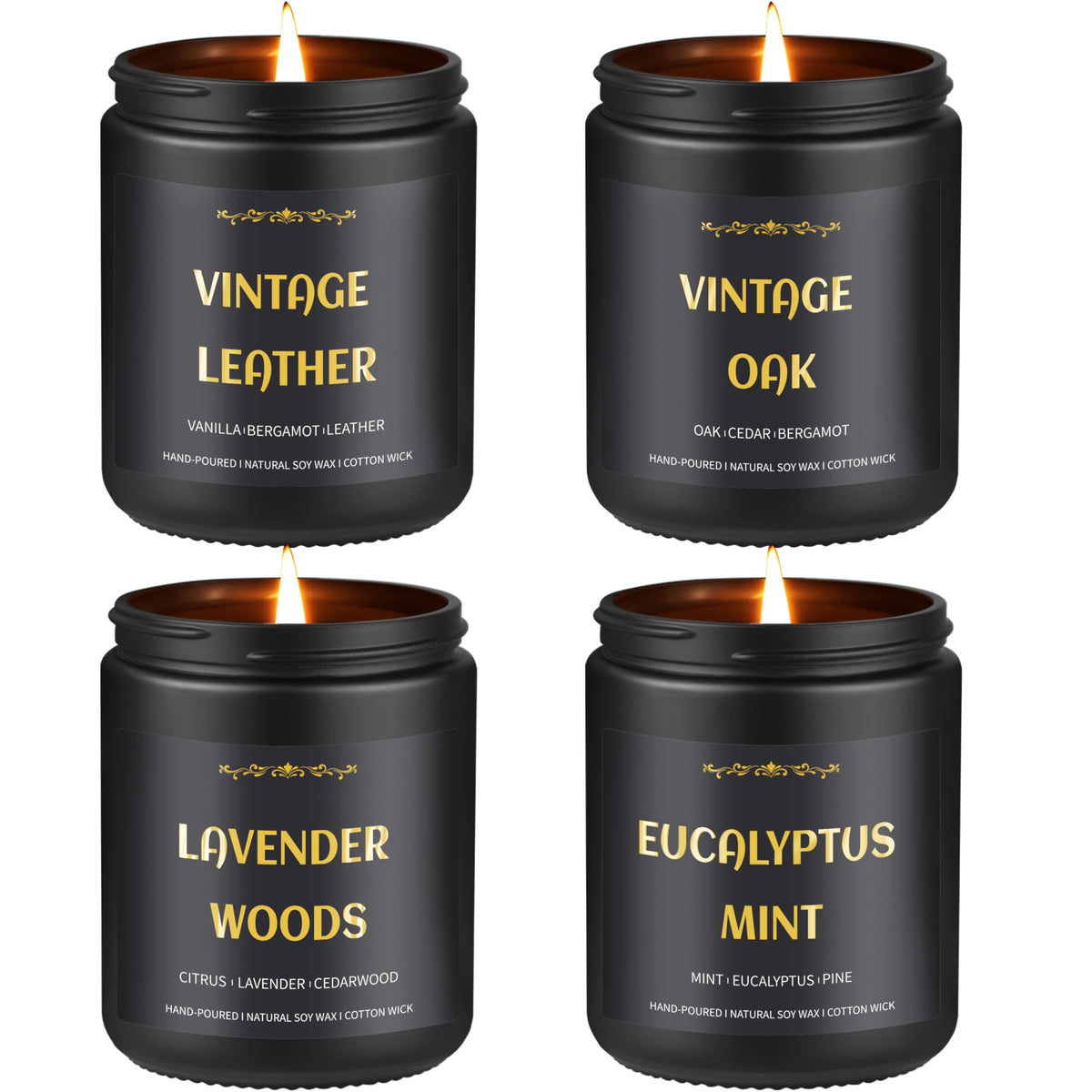 Enwhisco leather candle in a black jar enhances a study with refined aroma.
