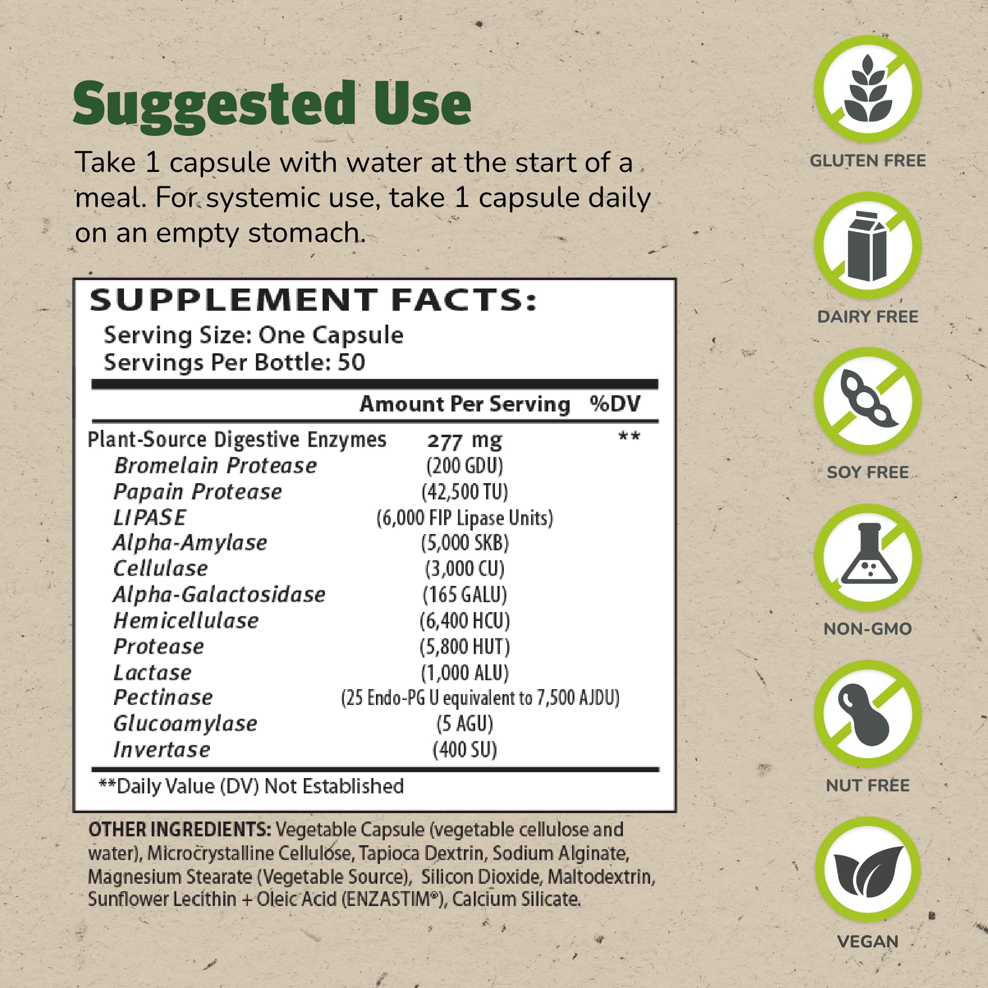 Enzalase capsules close-up highlighting plant-based enzyme blend for digestion