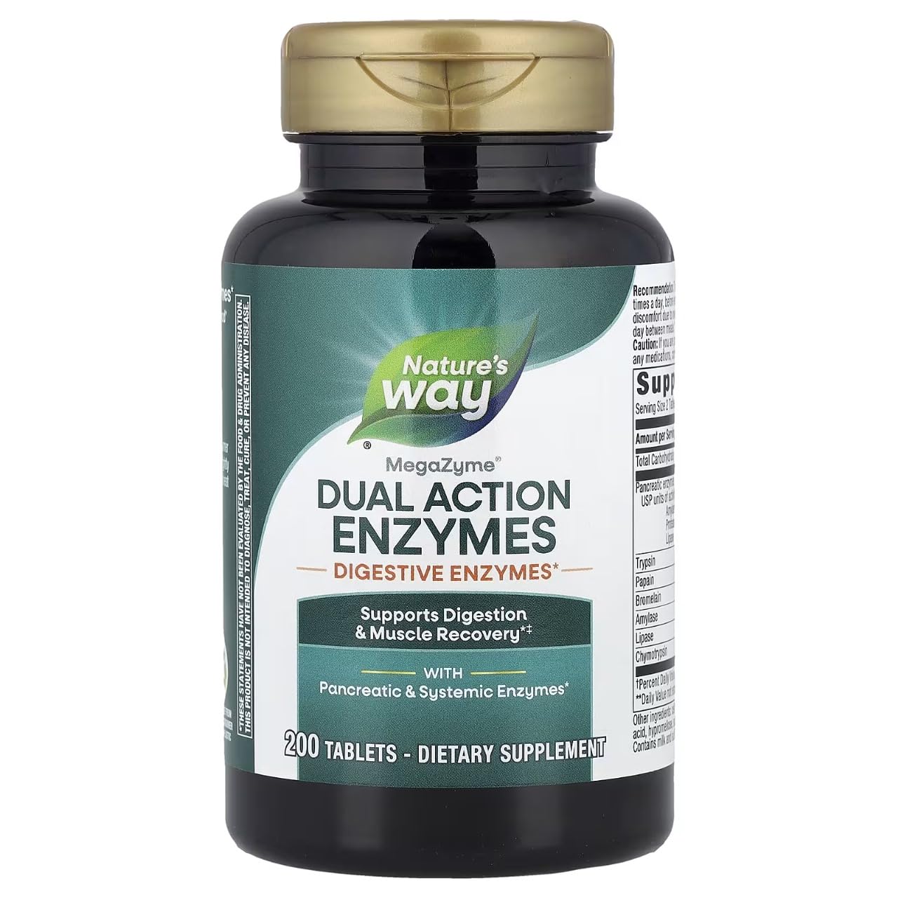 Enzymatic Therapy Mega-Zyme bottle front view showing 200 tablets for digestive support