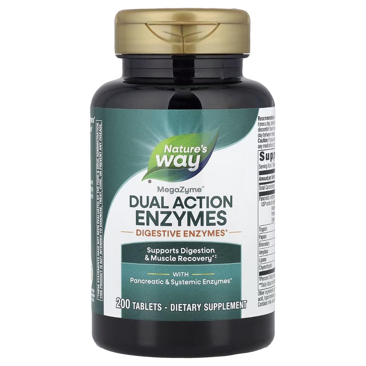 Enzymatic Therapy Mega-Zyme bottle front view showing 200 tablets for digestive support