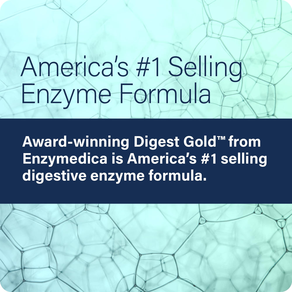 Enzyme Science Digest Gold bottle open caps shows serving flexibility for meals.