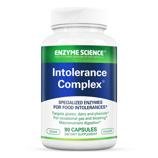 Enzyme Science Intolerance Complex bottle; supports sensitive diets with broad digestive enzyme coverage.