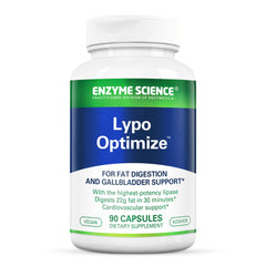 Enzyme Science Lypo Optimize bottle front with capsules for fat digestion support.