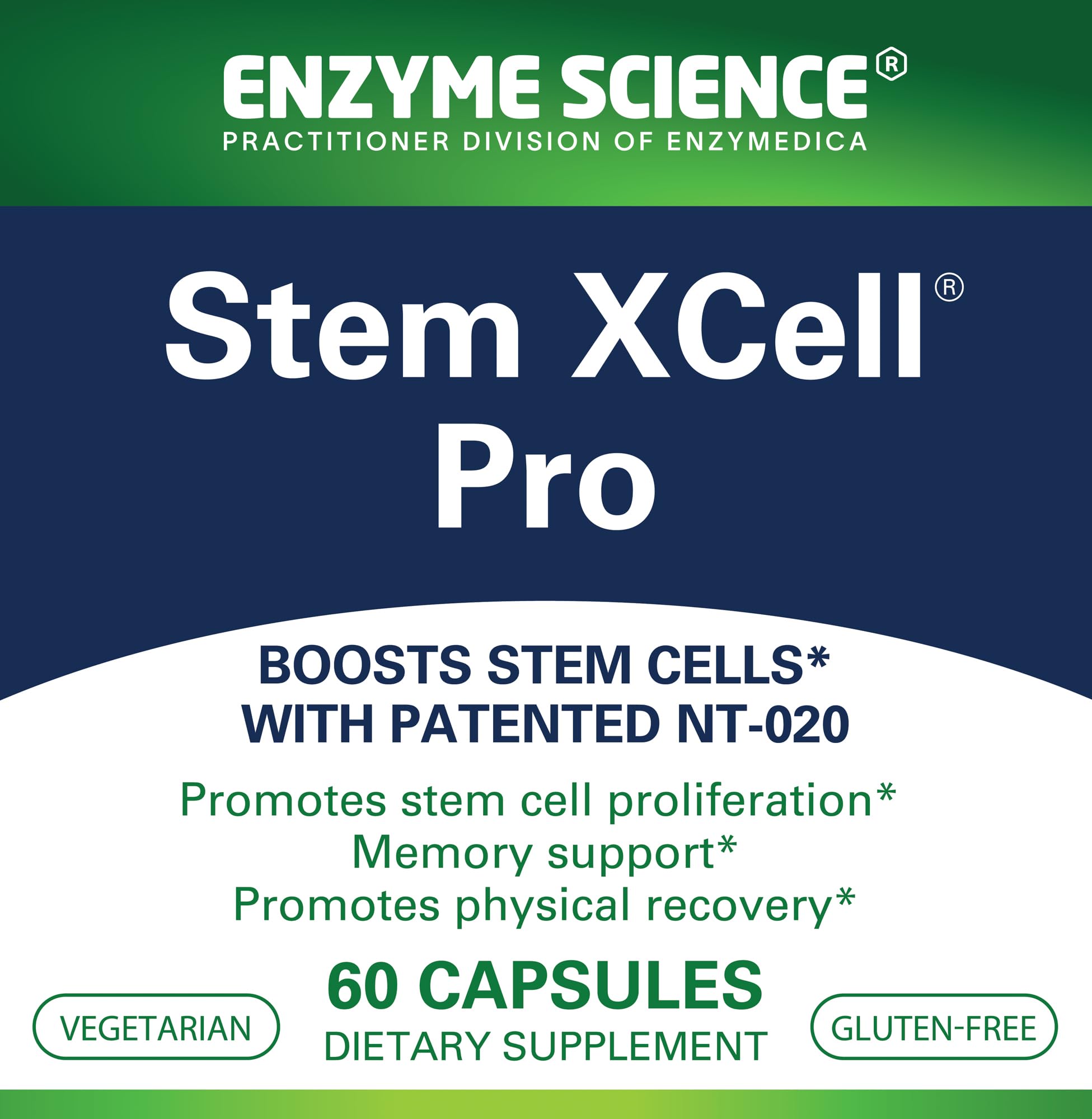 Enzyme Science Stem XCell Pro bottle label detailing NT-020 and ingredients