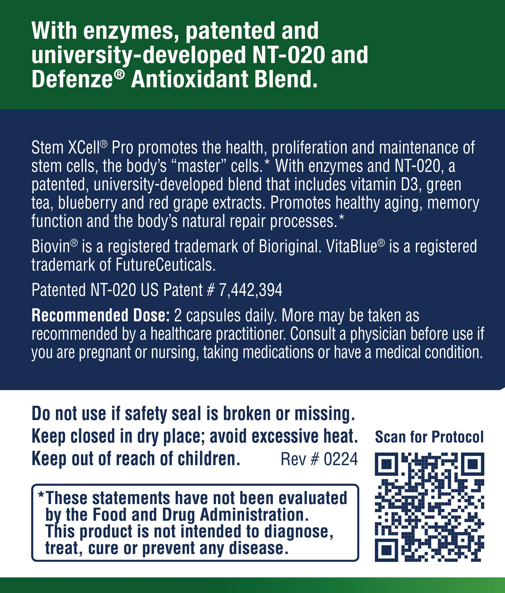 Enzyme Science Stem XCell Pro NT-020 ingredients close-up for cellular support