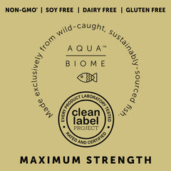 Clean Label Project certification seal on Aqua Biome Omega product
