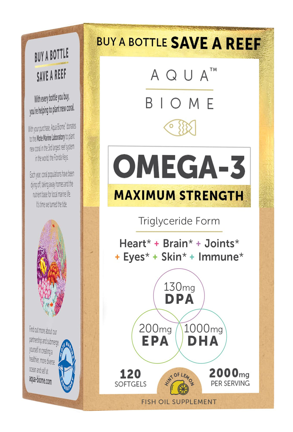 Enzymedica Aqua Biome Fish Oil bottle on a kitchen counter for daily wellness.