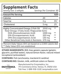 Close-up of Enzymedica Aqua Biome Fish Oil label showing omega-3 ratios.
