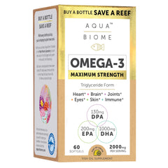 Enzymedica Aqua Biome Omega softgels front view highlighting the bottle and lemon hint