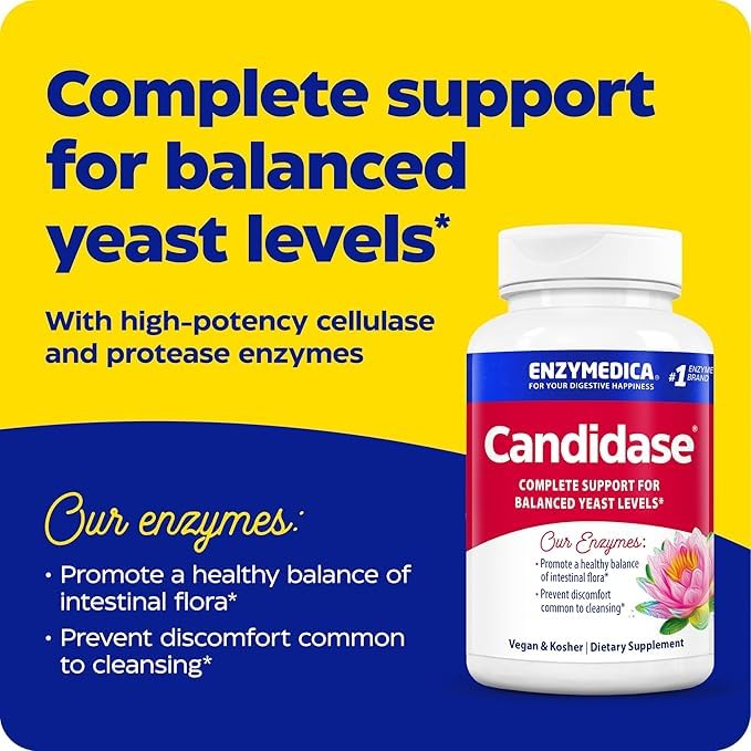 Enzymedica Candidase label closeup shows enzyme blend details