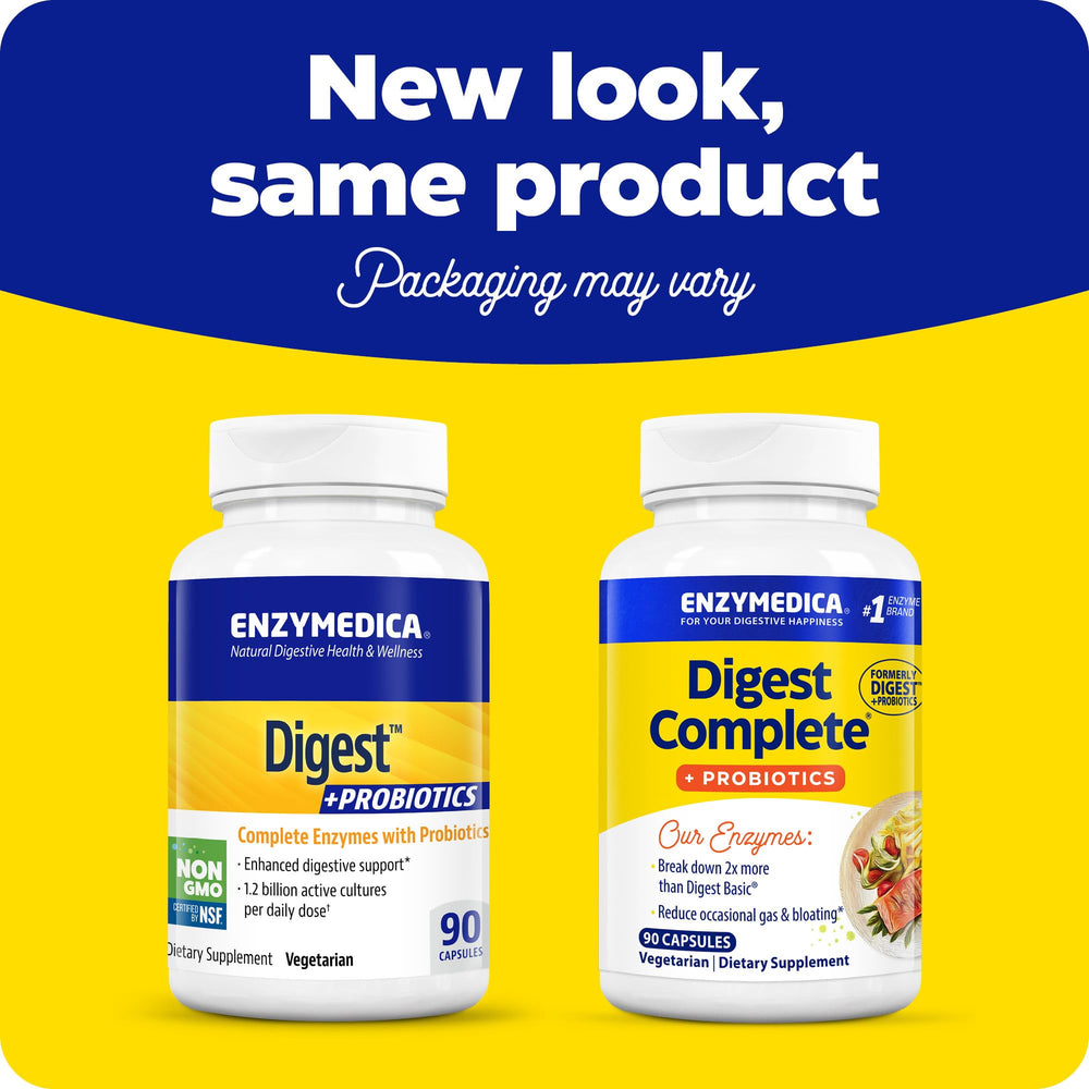 Enzymedica Digest Complete + Probiotics bottle front, 800M CFU highlighted.