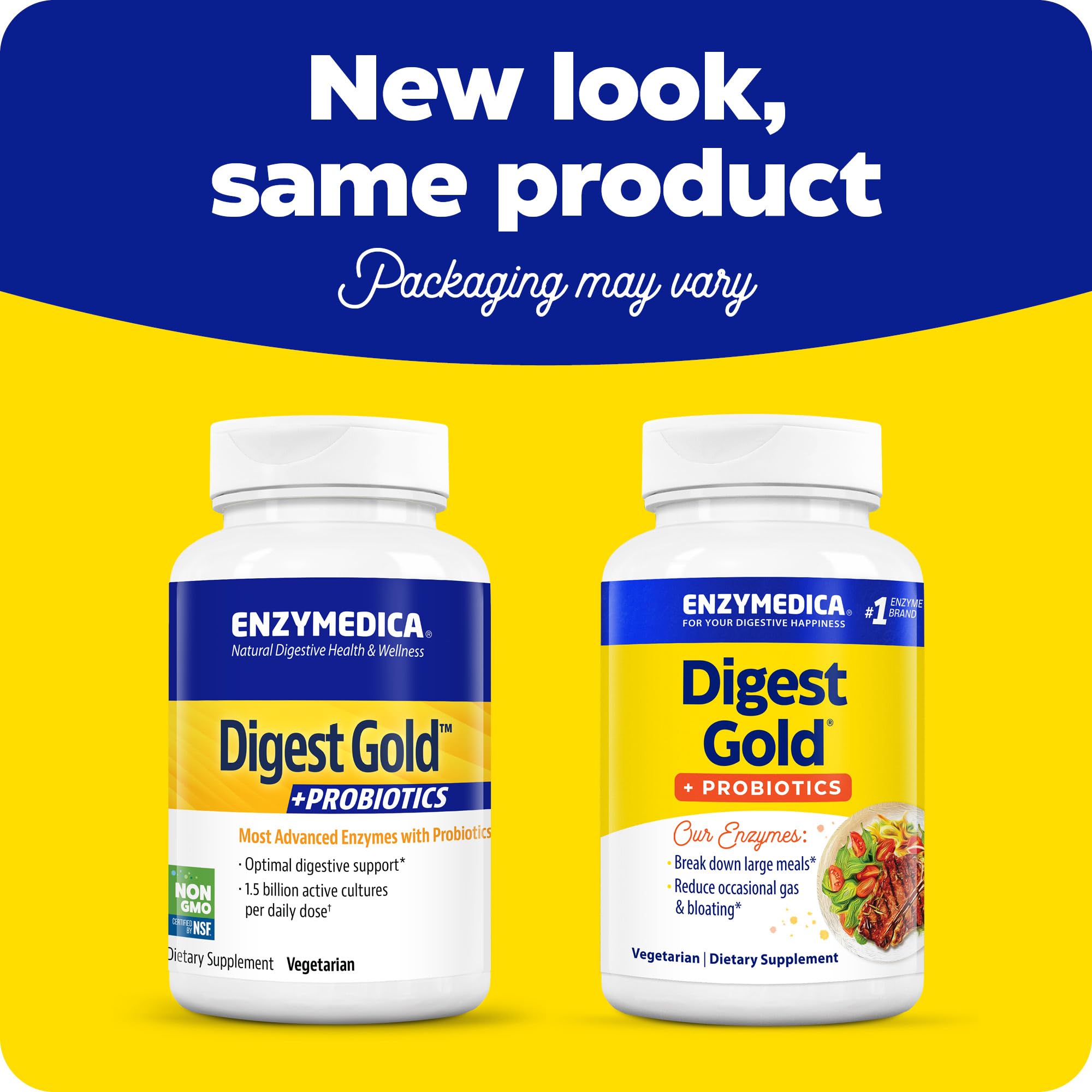 Enzymedica Digest Gold capsules close-up highlights daily dosing for gut health.