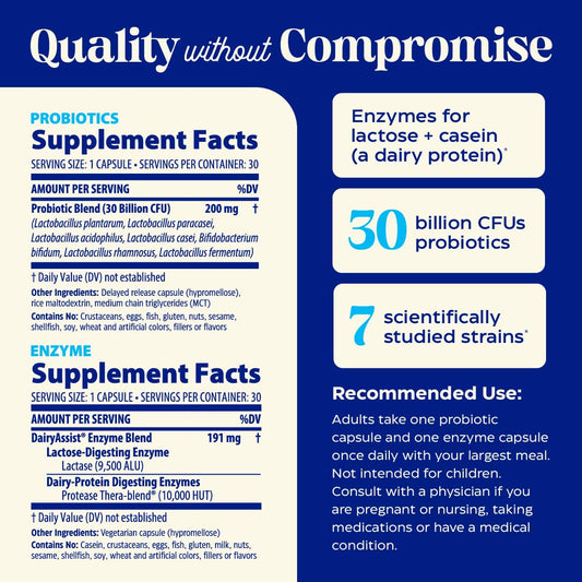 Close-up of Enzymedica Dinner Duo Dairy Control single-serving packets for on-the-go dairy comfort.