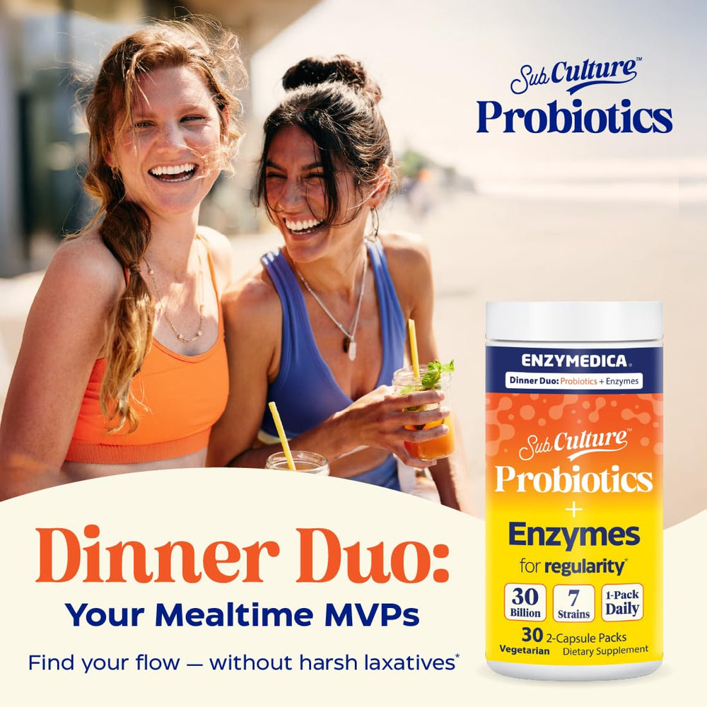 Enzymedica Dinner Duo probiotic capsules for gut balance.