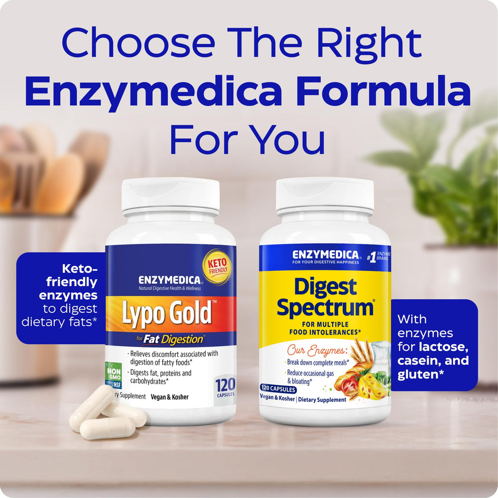 Enzymedica Lypo Gold packaging-box stacked for pantry organization