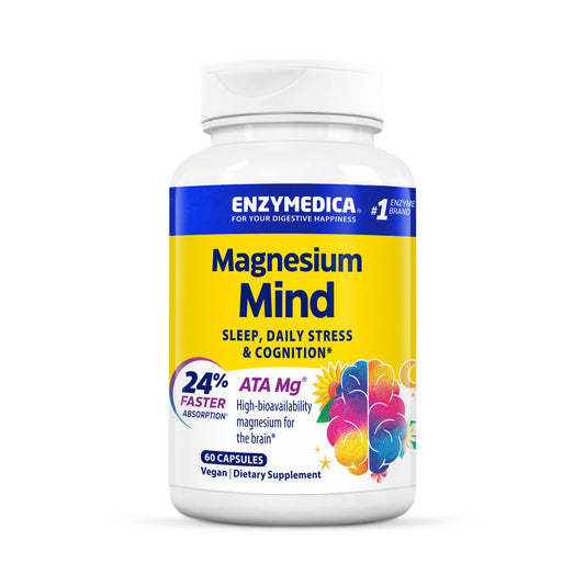 Enzymedica Magnesium Mind capsules with ATA Mg demonstrate enhanced brain absorption for daily wellness.