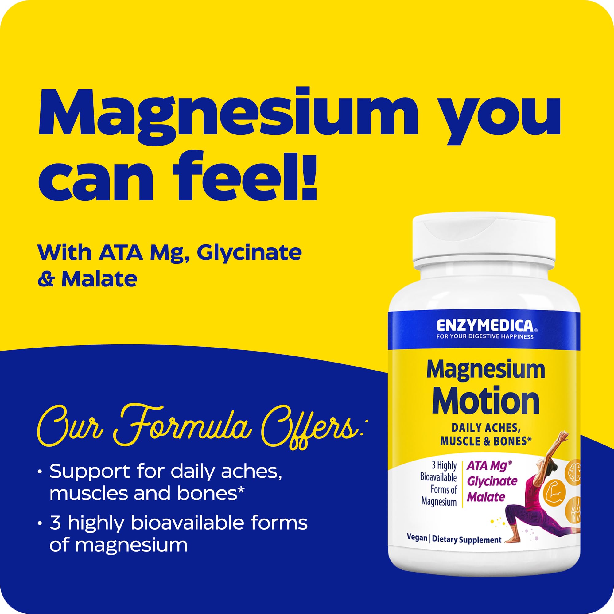Enzymedica Magnesium Motion bottle back shows three magnesium forms for balanced support