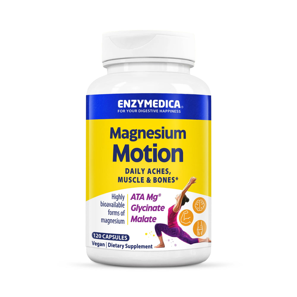 Enzymedica Magnesium Motion bottle front view for daily muscle comfort