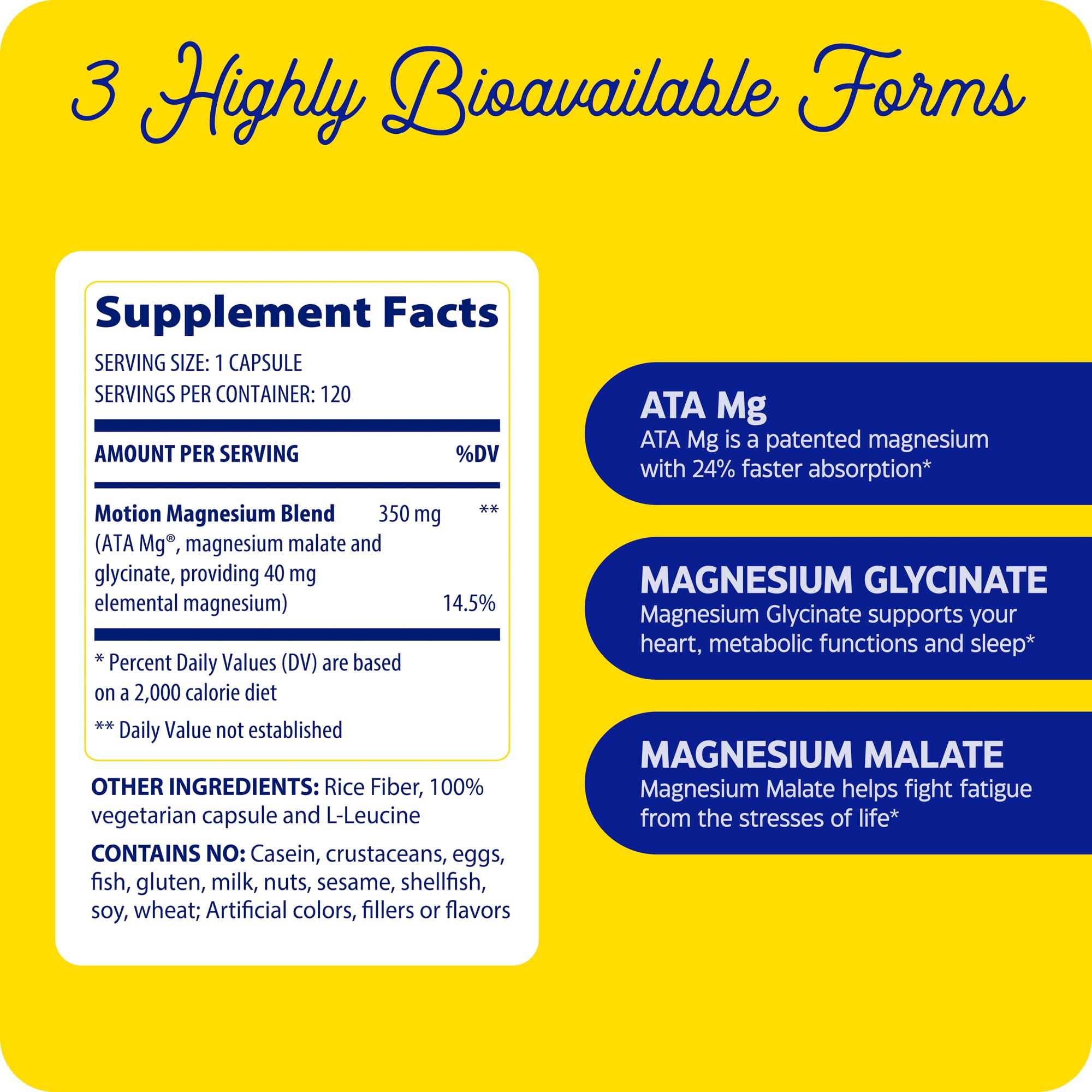 Enzymedica Magnesium Motion capsules closeup highlights Glycinate and Malate forms