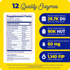 Enzymedica MucoStop bottle back label lists ingredients and dosing guidance for convenience.