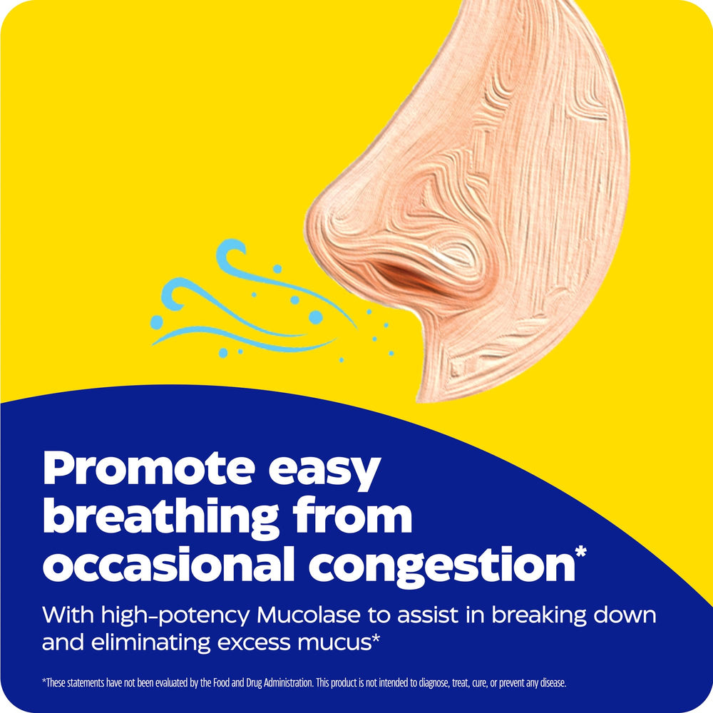 Enzymedica MucoStop product scene demonstrates easy-to-swallow capsules.