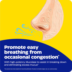 Enzymedica MucoStop product scene demonstrates easy-to-swallow capsules.
