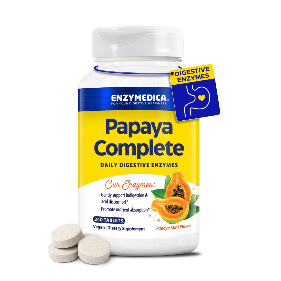 Enzymedica Papaya Enzymes chewables bottle with mint flavor for post-meal support