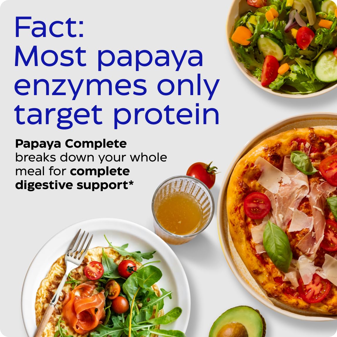 Enzymedica Papaya Enzymes Organic Papaya Juice image highlights organic ingredients and digestive aids