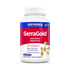 Enzymedica SerraGold bottle front highlighting vegan serrapeptase for daily recovery