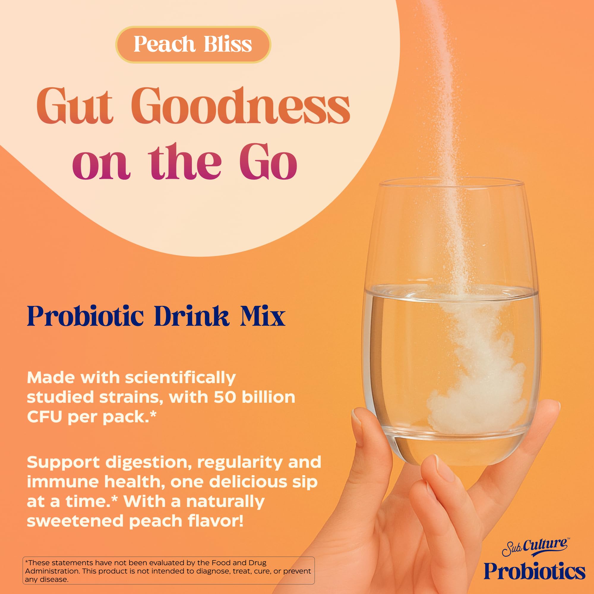 Peach Bliss probiotic powder dissolving in water