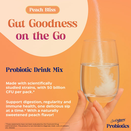 Peach Bliss probiotic powder dissolving in water
