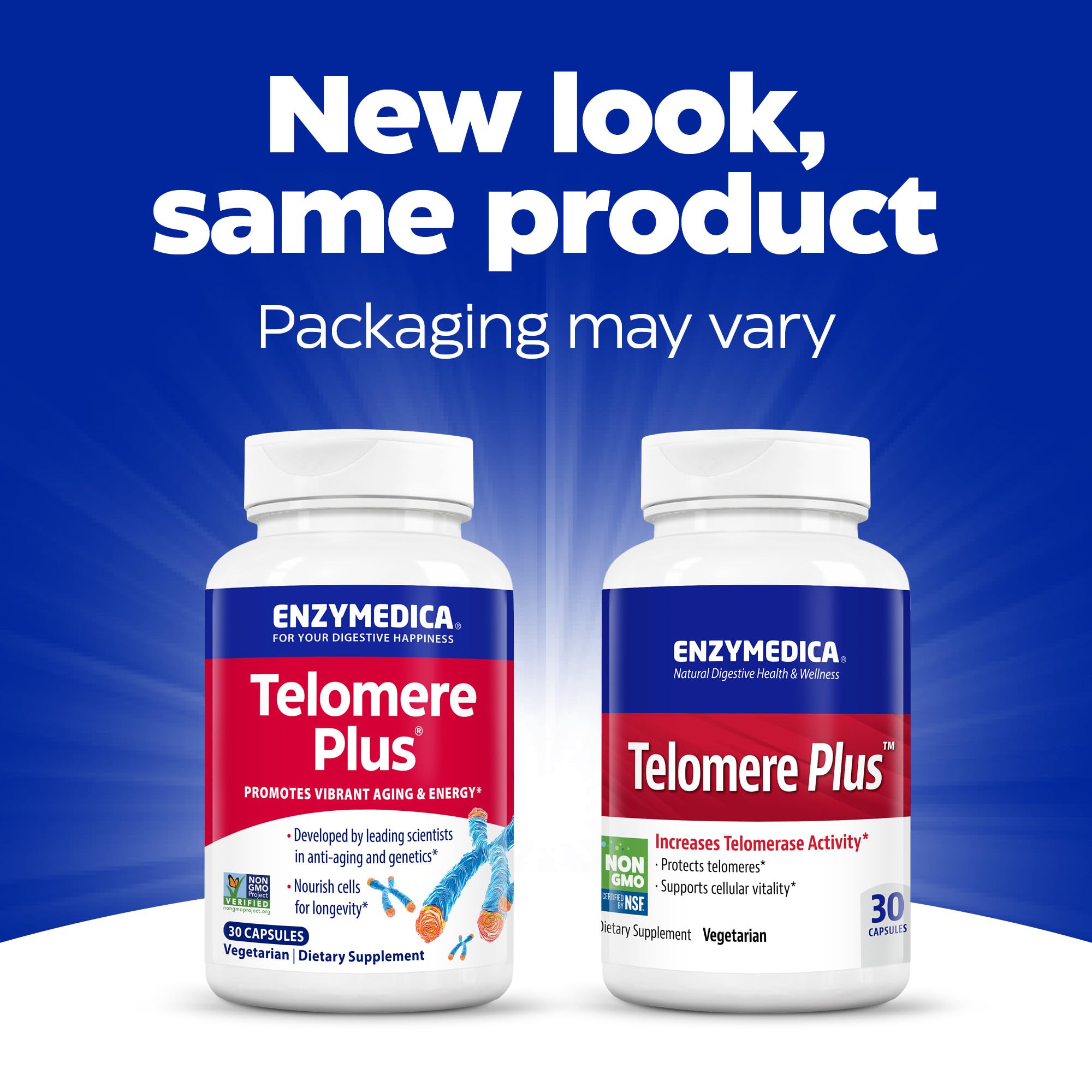 Telomere Plus capsules closeup showing compact capsules for daily use.