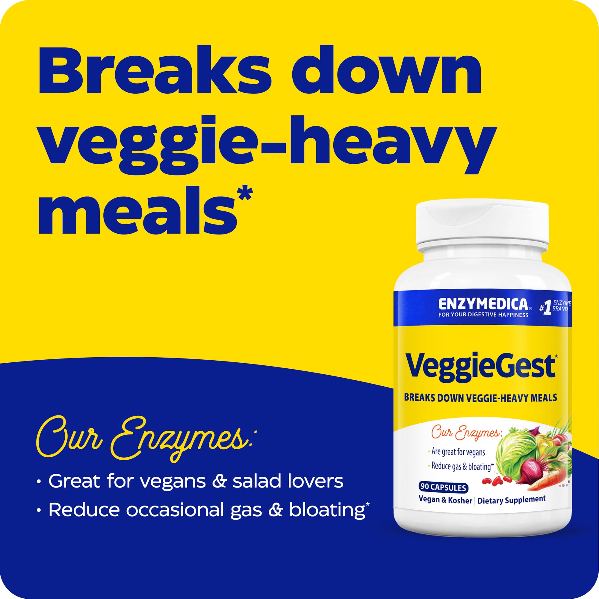 Close-up of VeggieGest capsules highlighting the 12-enzyme blend