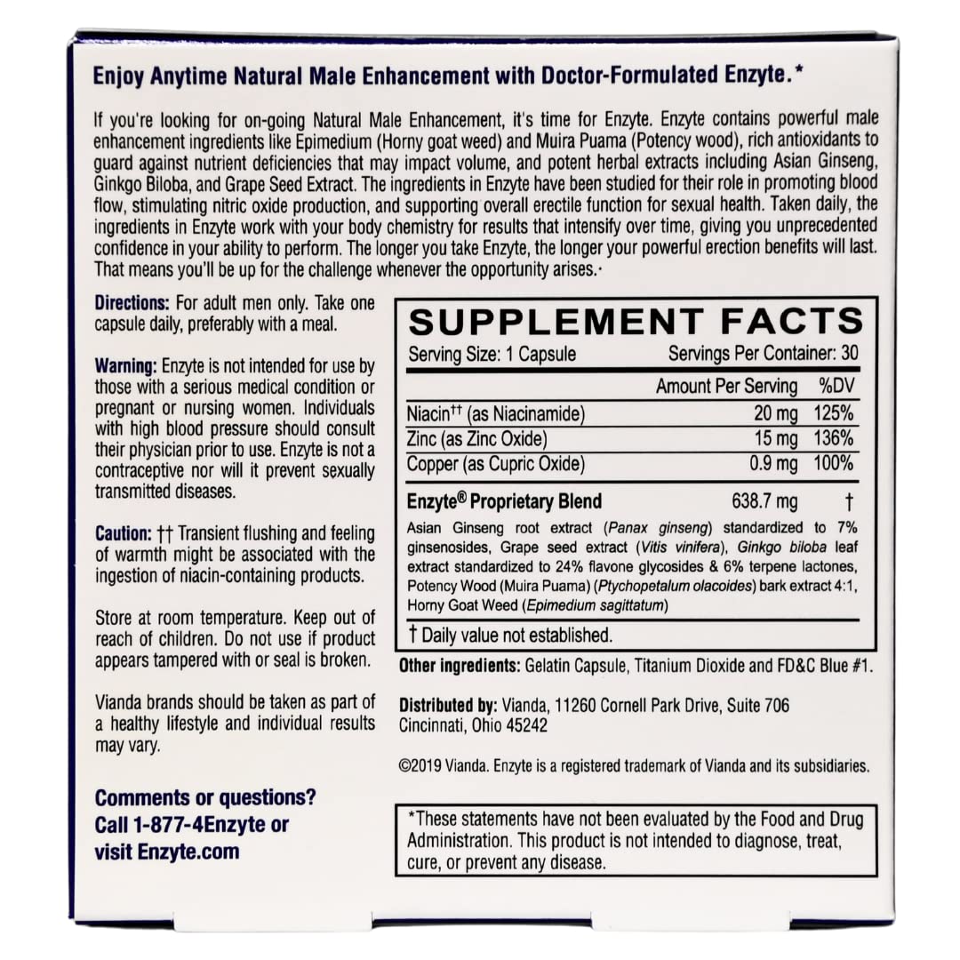 Enzyte capsules closeup showing convenient daily use for stamina