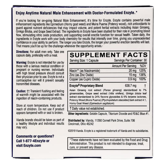 Enzyte capsules closeup showing convenient daily use for stamina