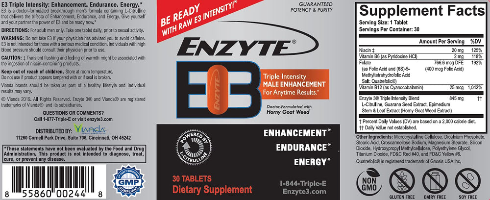 Enzyte MRC Enzyte3 capsules closeup, convenient daily supplement for energy and endurance.