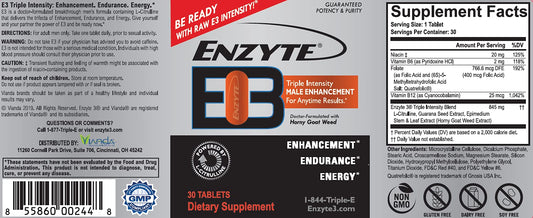 Enzyte MRC Enzyte3 capsules closeup, convenient daily supplement for energy and endurance.